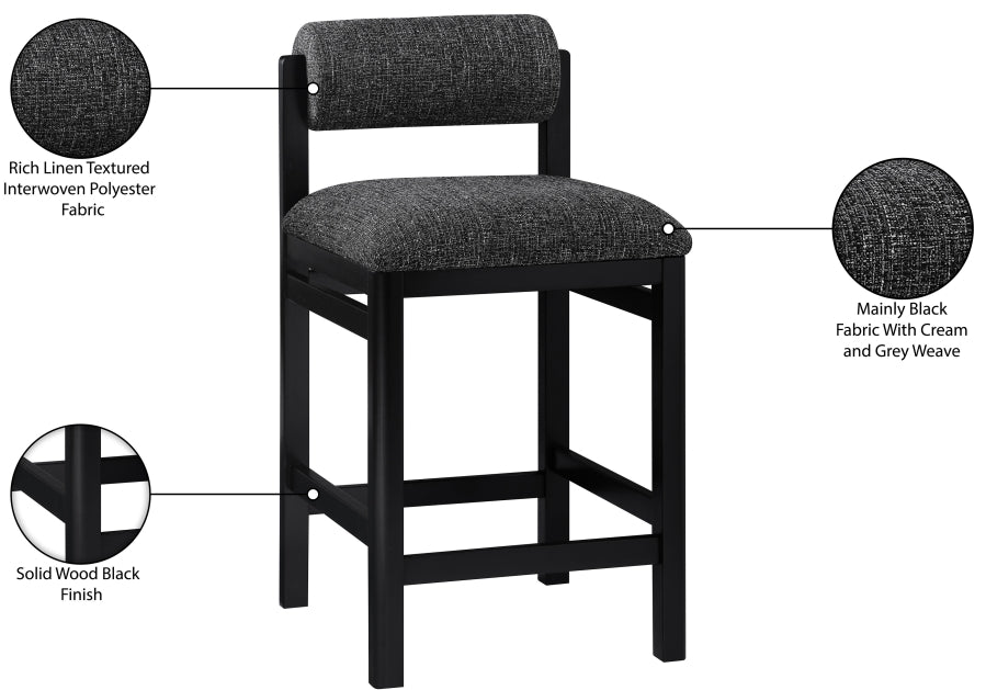 Roundhill Linen Textured Fabric Upholstered Counter Stool — 11088-C - Black - 11088Black-C Infographic