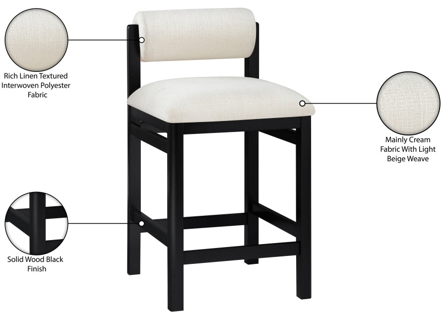 Roundhill Linen Textured Fabric Upholstered Counter Stool — 11088-C - Cream - 11088Cream-C Infographic