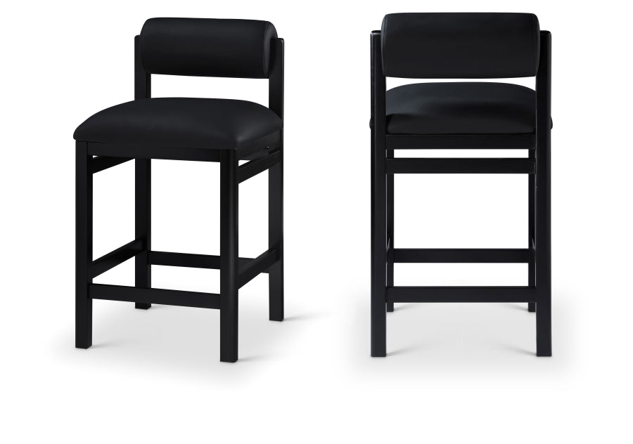 Roundhill Vegan Leather Upholstered Counter Stool — 11089-C - Black - 11089Black-C Double Chair