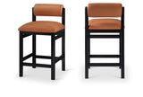 Roundhill Vegan Leather Upholstered Counter Stool — 11089-C - Cognac - 11089Cognac-C Double Chair