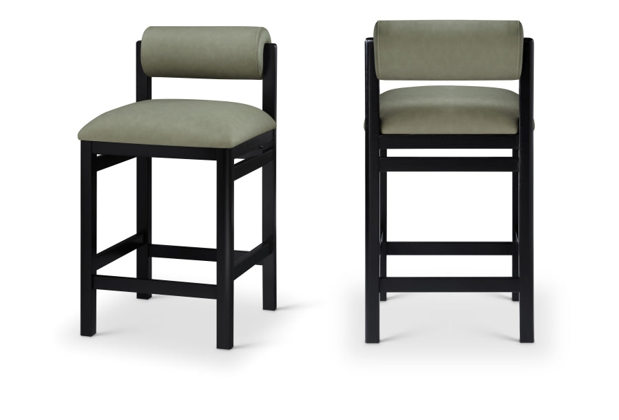 Roundhill Vegan Leather Upholstered Counter Stool — 11089-C - Green - 11089Green-C Double Chair
