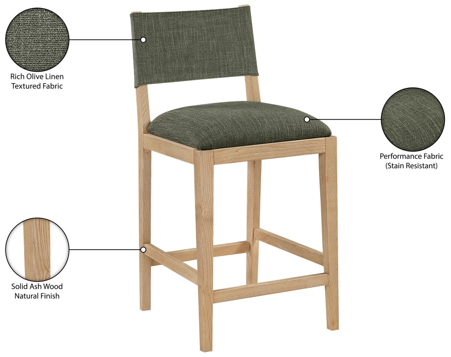 Avon Linen Textured Performance Fabric Counter Stool — 88012-C - Olive - 88012Olive-C Infographic
