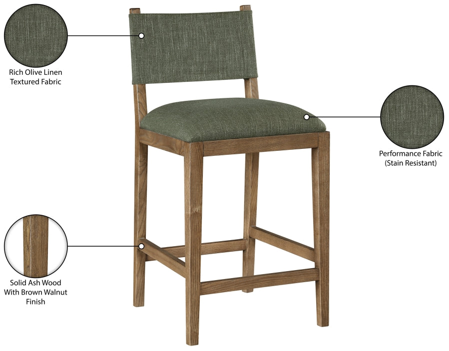 Avon Linen Textured Performance Fabric Counter Stool — 88015-C - Olive - 88015Olive-C Infographic