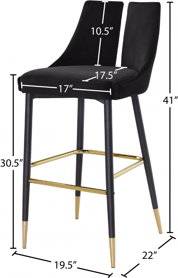 Sleek Velvet Upholstered Bar Stool — 960-C - Black - 960Black-C Dim