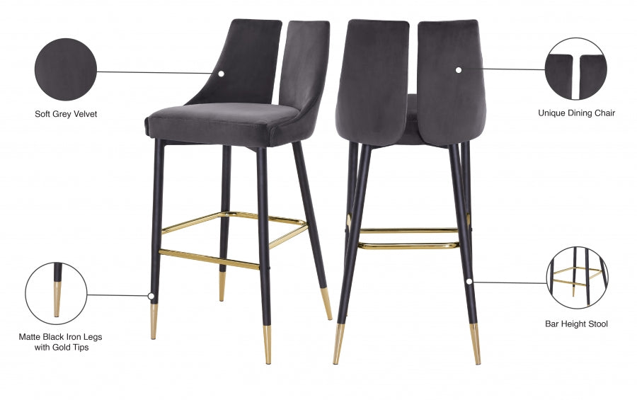 Sleek Velvet Upholstered Bar Stool — 960-C - Grey - 960Grey-C Infographic