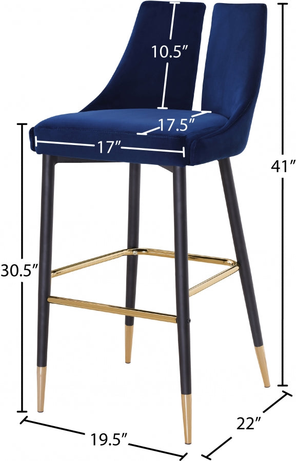 Sleek Velvet Upholstered Bar Stool — 960-C - Blue - 960Navy-C Dim