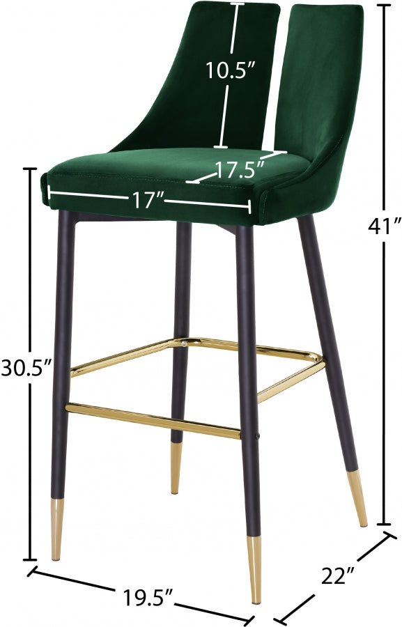 Sleek Velvet Upholstered Bar Stool — 960-C - Green - 960Green-C Dim