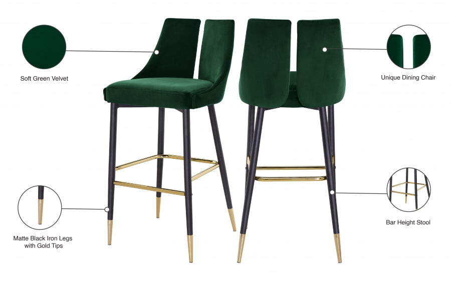 Sleek Velvet Upholstered Bar Stool — 960-C - Green - 960Green-C Infographic