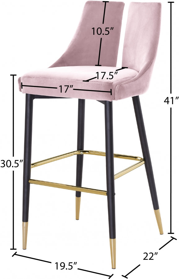 Sleek Velvet Upholstered Bar Stool — 960-C - Pink - 960Pink-C Dim