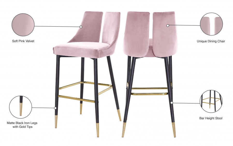 Sleek Velvet Upholstered Bar Stool — 960-C - Pink - 960Pink-C Infographic