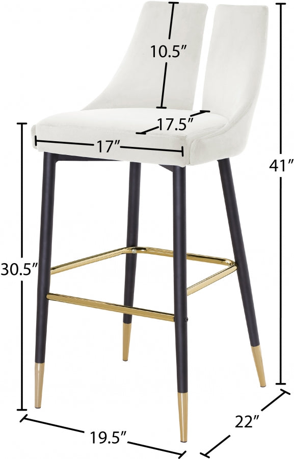 Sleek Velvet Upholstered Bar Stool — 960-C - Cream - 960Cream-C Dim