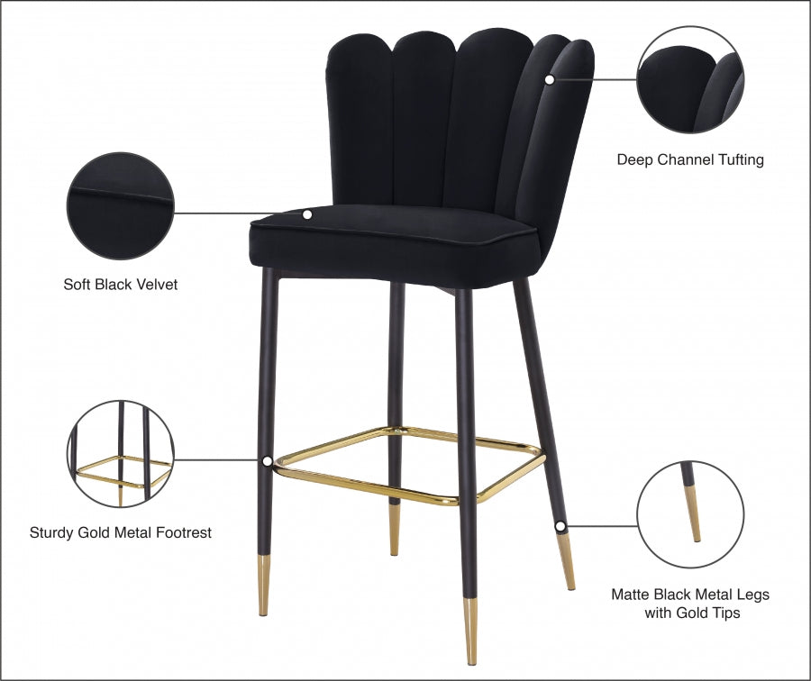 Lily Velvet Upholstered Bar Stool — 961-C - Black - 961Black-C Infographic