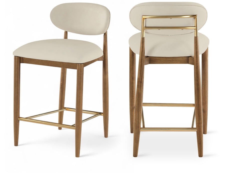 Riccio Vegan Leather Upholstered Counter Stool — 11038-C - Beige - 11038Beige-C Double Chair