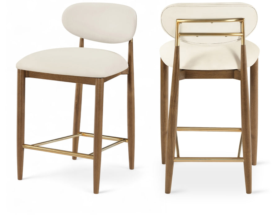 Riccio Vegan Leather Upholstered Counter Stool — 11038-C - Cream - 11038Cream-C Double Chair
