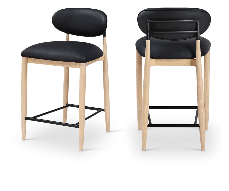 Riccio Vegan Leather Upholstered Counter Stool — 11039-C - Black - 11039Black-C Double Chair