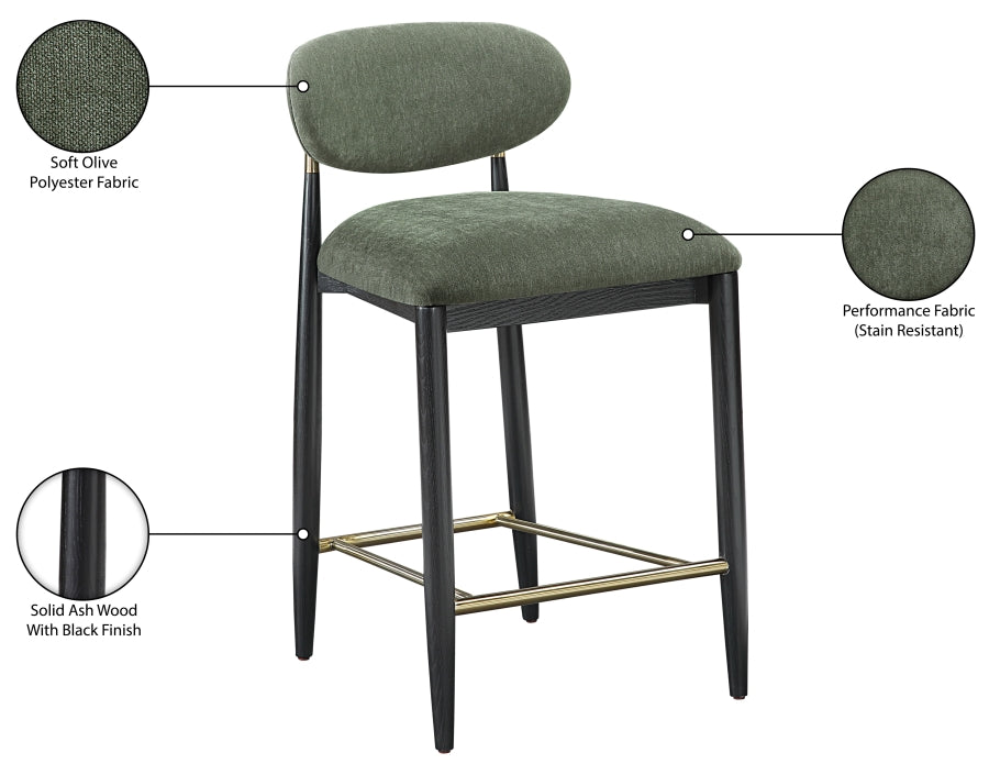 Riccio Performance Fabric Upholstered Counter Stool — 11042-C - Olive - 11042Olive-C Infographic