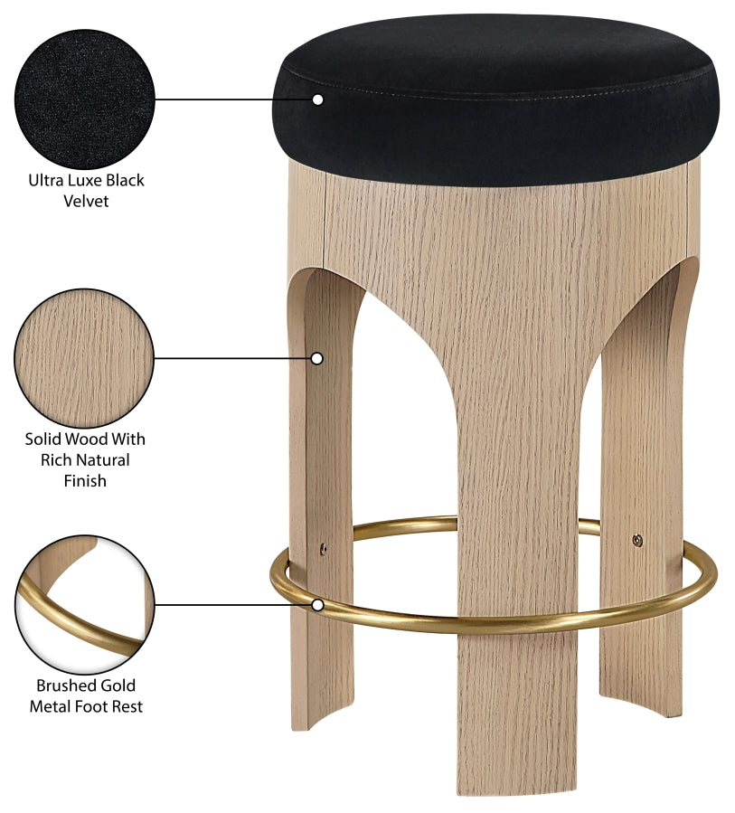 Bocceli Velvet Upholstered Counter Stool — 11057-C - Black - 11057Black-C Infographic