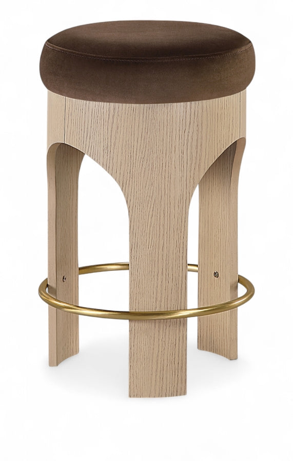 Bocceli Velvet Upholstered Counter Stool — 11057-C - Brown - 11057Brown-C