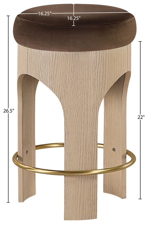 Bocceli Velvet Upholstered Counter Stool — 11057-C - Brown - 11057Brown-C Dim