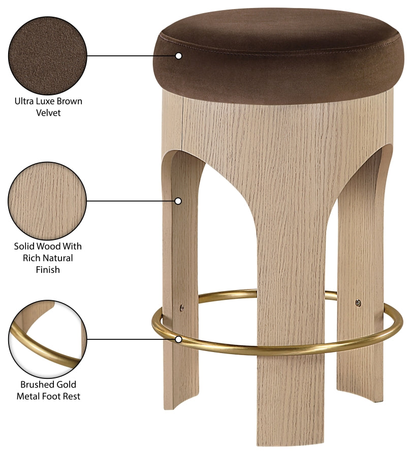Bocceli Velvet Upholstered Counter Stool — 11057-C - Brown - 11057Brown-C Infographic