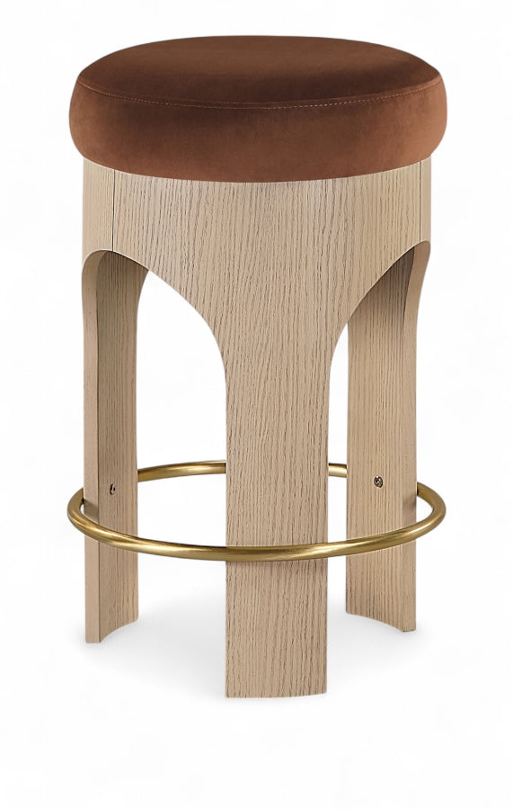 Bocceli Velvet Upholstered Counter Stool — 11057-C - Cognac - 11057Cognac-C