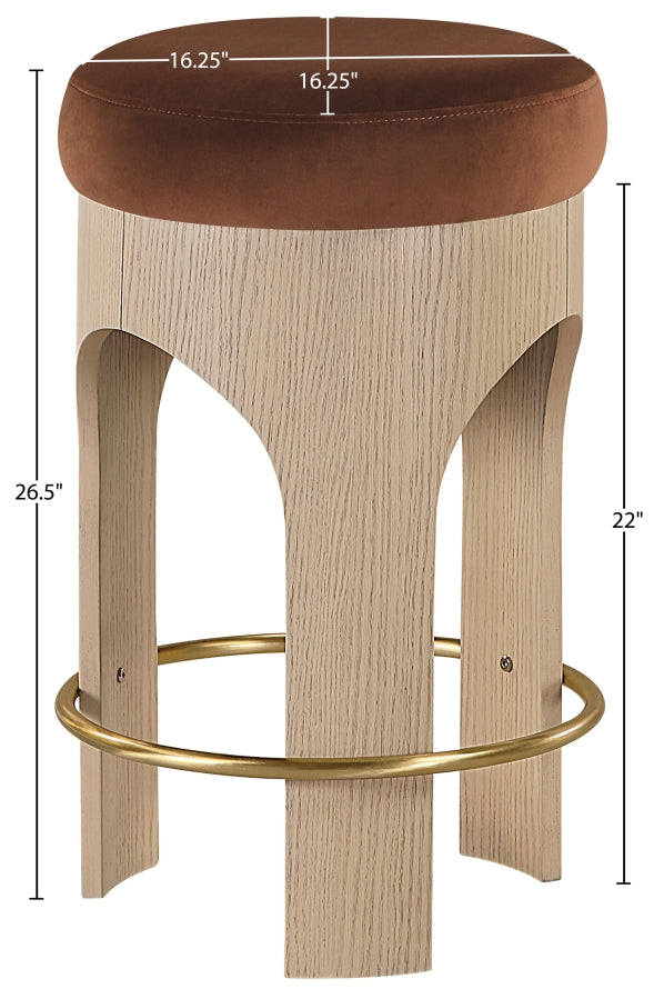 Bocceli Velvet Upholstered Counter Stool — 11057-C - Cognac - 11057Cognac-C Dim