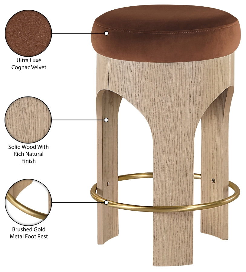Bocceli Velvet Upholstered Counter Stool — 11057-C - Cognac - 11057Cognac-C Infographic
