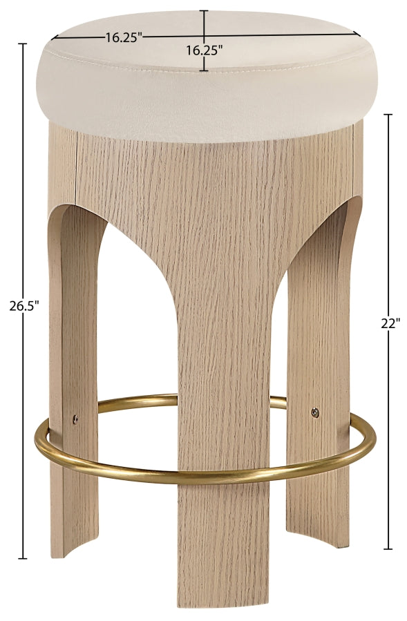 Bocceli Velvet Upholstered Counter Stool — 11057-C - Cream - 11057Cream-C Dim