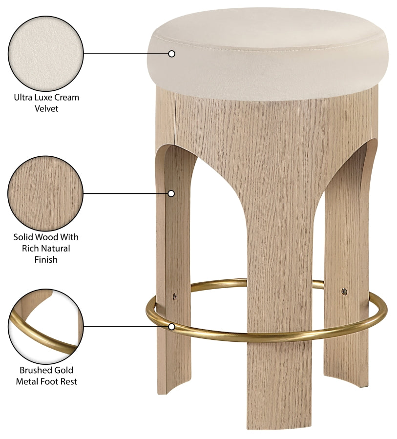 Bocceli Velvet Upholstered Counter Stool — 11057-C - Cream - 11057Cream-C Infographic
