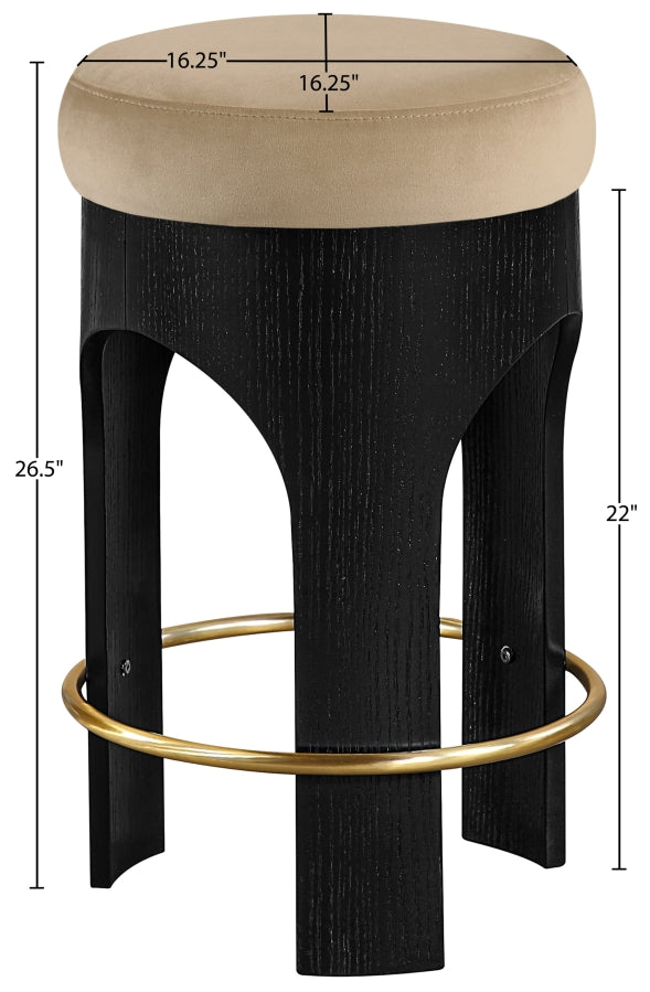 Bocceli Velvet Upholstered Counter Stool — 11058-C - Beige - 11058Beige-C Dim