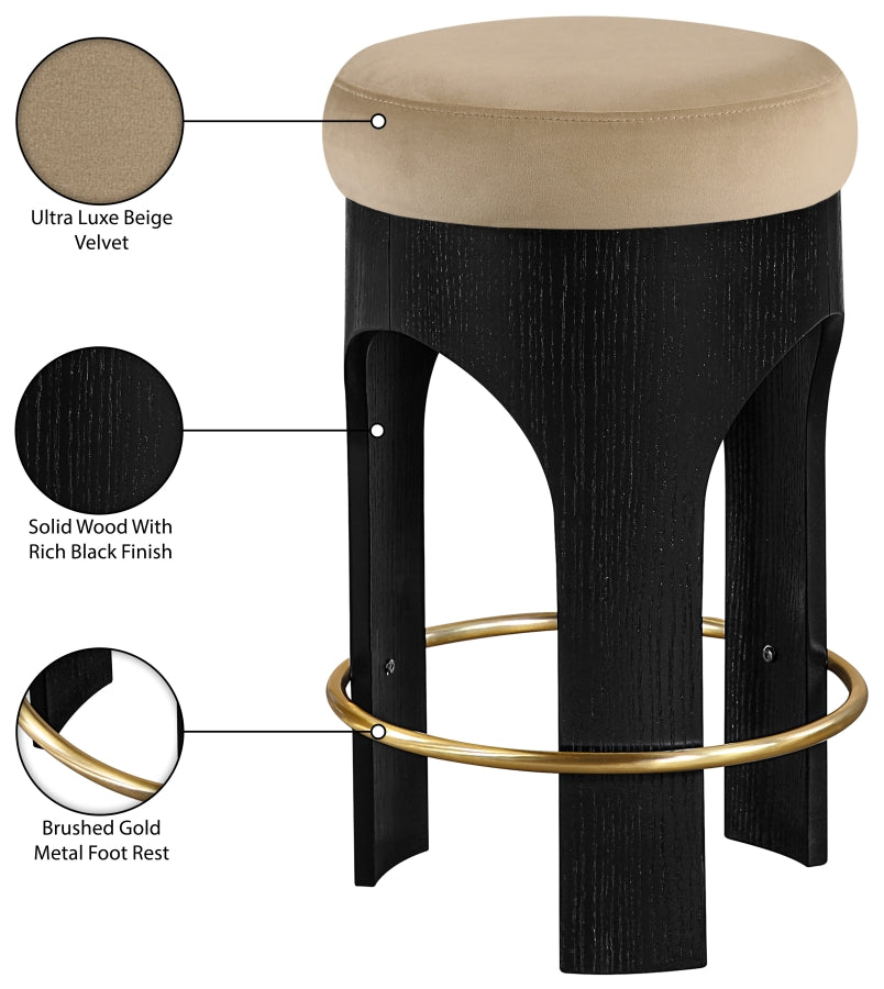 Bocceli Velvet Upholstered Counter Stool — 11058-C - Beige - 11058Beige-C Infographic