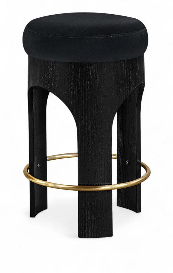 Bocceli Velvet Upholstered Counter Stool — 11058-C - Black - 11058Black-C