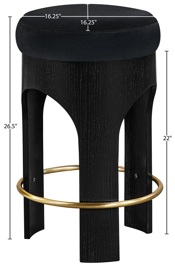 Bocceli Velvet Upholstered Counter Stool — 11058-C - Black - 11058Black-C Dim