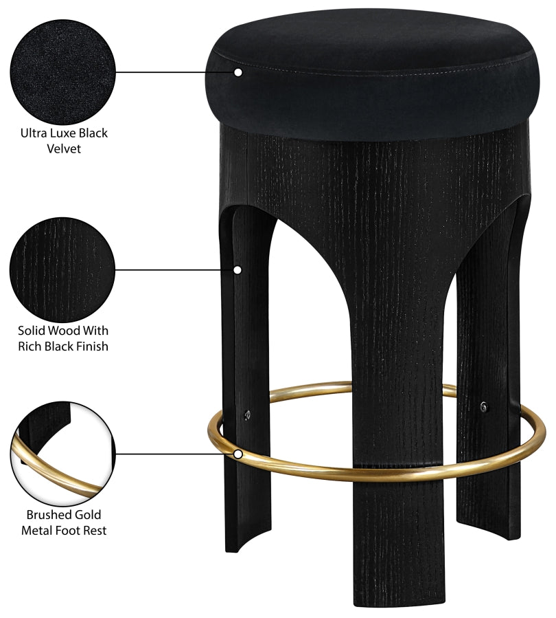 Bocceli Velvet Upholstered Counter Stool — 11058-C - Black - 11058Black-C Infographic