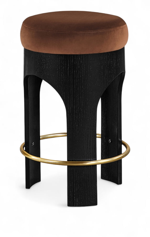 Bocceli Velvet Upholstered Counter Stool — 11058-C - Cognac - 11058Cognac-C