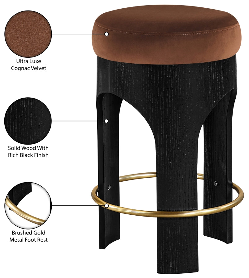 Bocceli Velvet Upholstered Counter Stool — 11058-C - Cognac - 11058Cognac-C Infographic