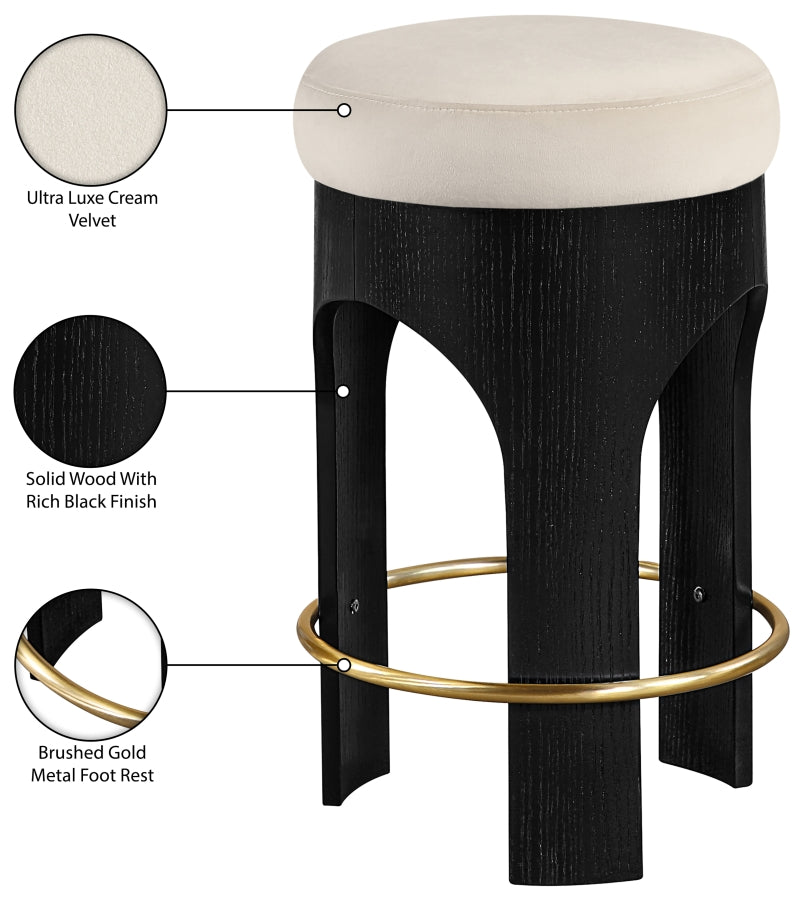 Bocceli Velvet Upholstered Counter Stool — 11058-C - Cream - 11058Cream-C Infographic