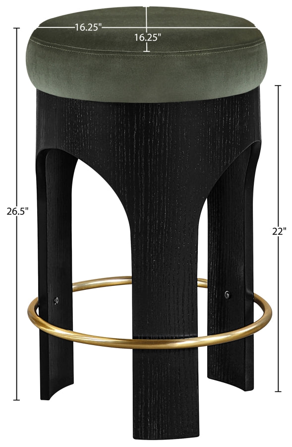 Bocceli Velvet Upholstered Counter Stool — 11058-C - Green - 11058Green-C Dim