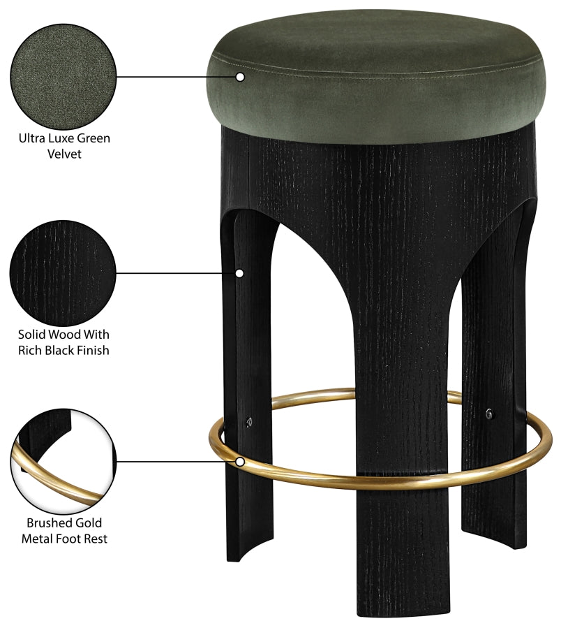 Bocceli Velvet Upholstered Counter Stool — 11058-C - Green - 11058Green-C Infographic