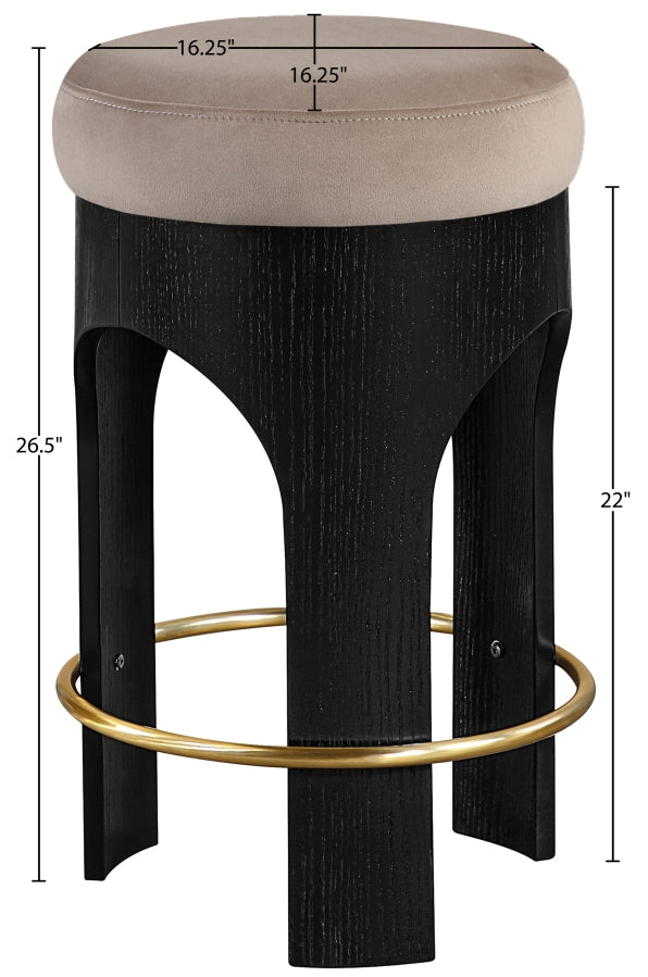 Bocceli Velvet Upholstered Counter Stool — 11058-C - Taupe - 11058Taupe-C Dim