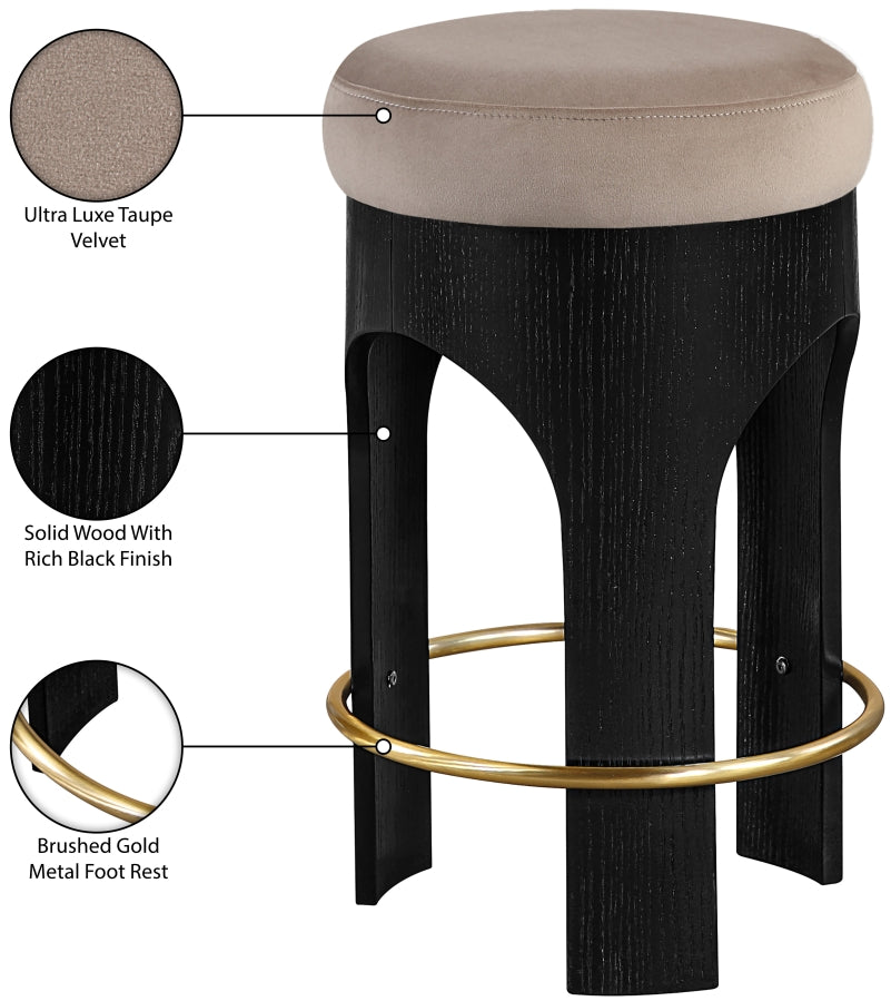 Bocceli Velvet Upholstered Counter Stool — 11058-C - Taupe - 11058Taupe-C Infographic