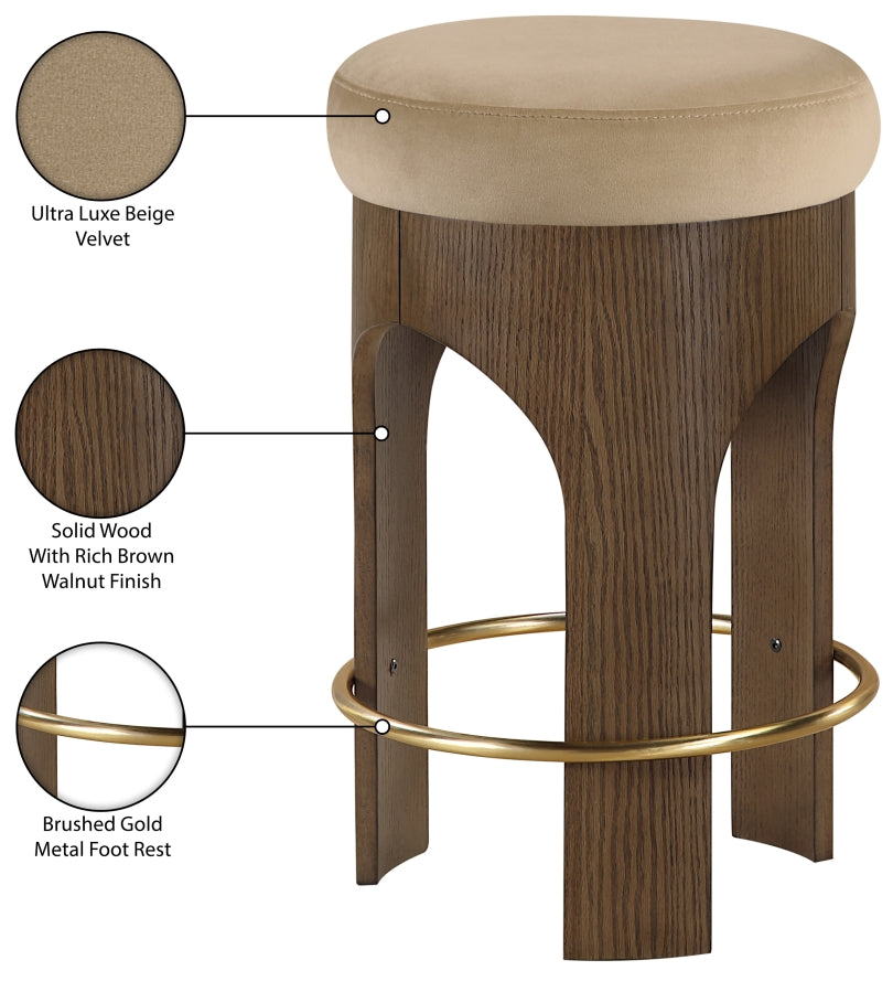 Bocceli Velvet Upholstered Counter Stool — 11059-C - Beige - 11059Beige-C Infographic