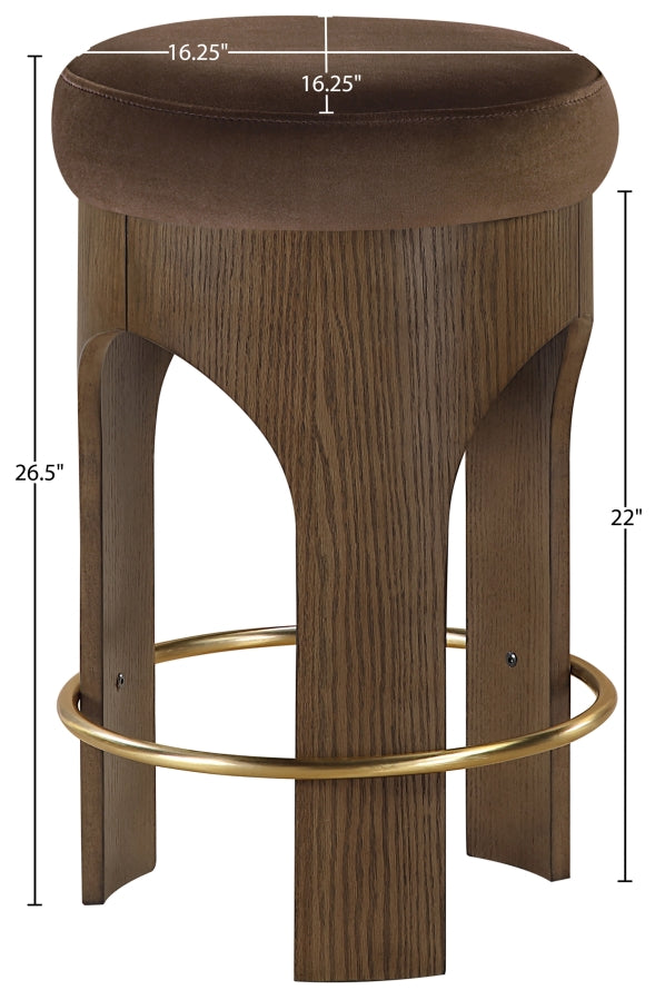 Bocceli Velvet Upholstered Counter Stool — 11059-C - Brown - 11059Brown-C Dim