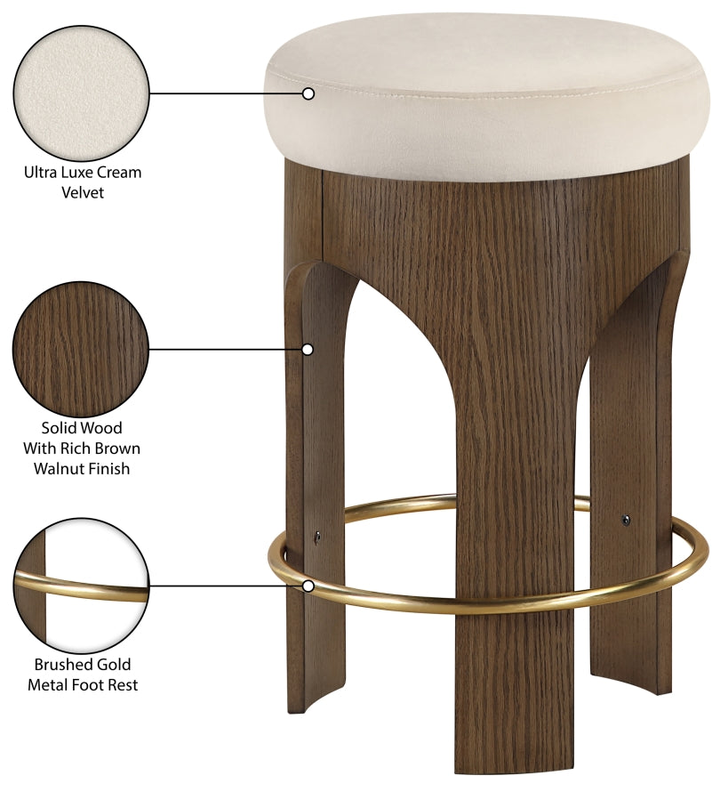 Bocceli Velvet Upholstered Counter Stool — 11059-C - Cream - 11059Cream-C Infographic