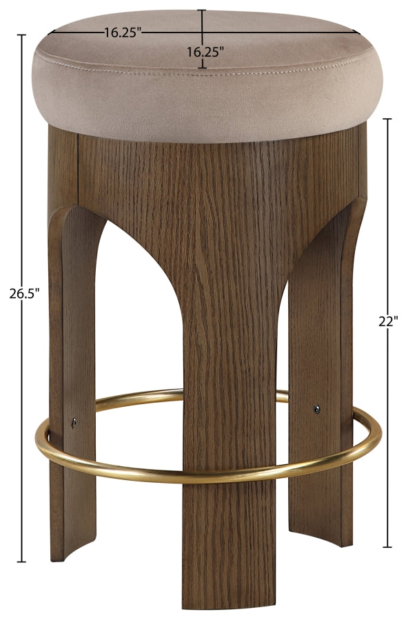 Bocceli Velvet Upholstered Counter Stool — 11059-C - Taupe - 11059Taupe-C Dim