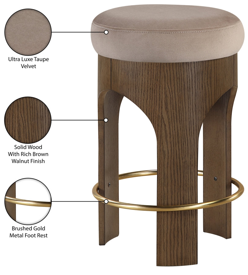 Bocceli Velvet Upholstered Counter Stool — 11059-C - Taupe - 11059Taupe-C Infographic
