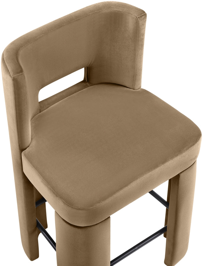 Zuno Velvet Performance Fabric Upholstered Counter Stool — 947 - Beige - 947Beige-C alternate view 6