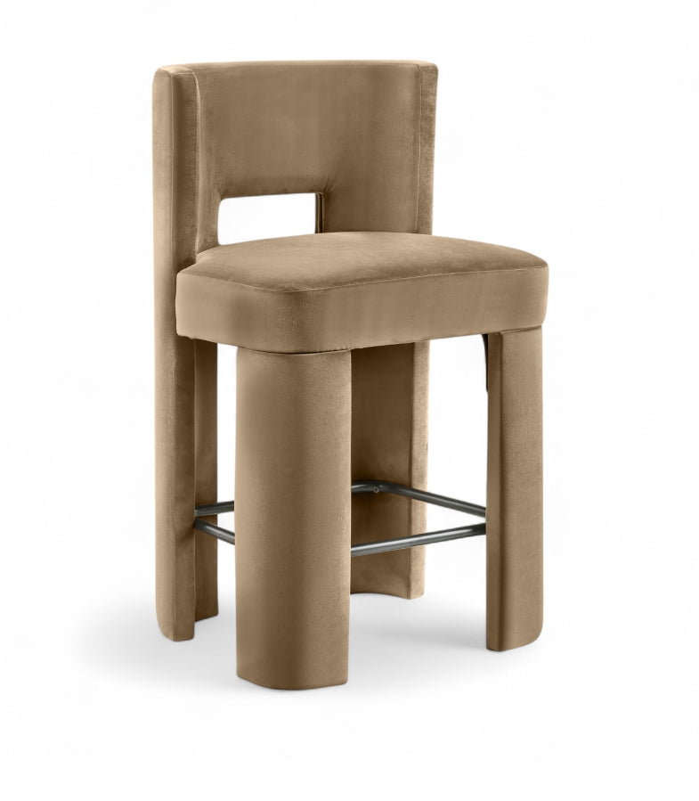 Zuno Velvet Performance Fabric Upholstered Counter Stool — 947 - Beige - 947Beige-C