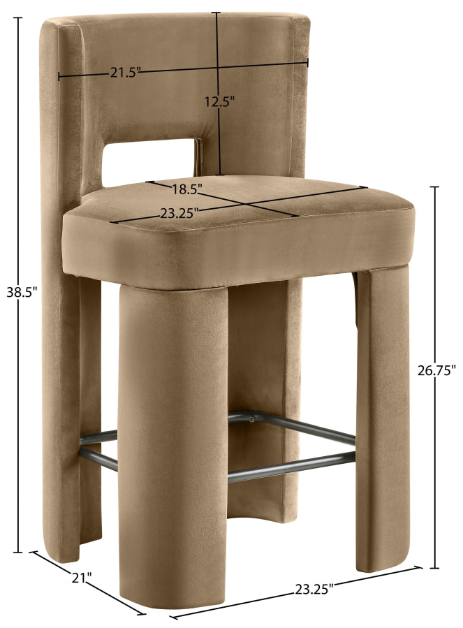 Zuno Velvet Performance Fabric Upholstered Counter Stool — 947 - Beige - 947Beige-C Dim