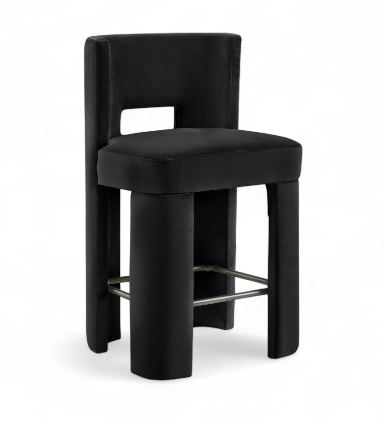 Zuno Velvet Performance Fabric Upholstered Counter Stool — 947 - Black - 947Black-C